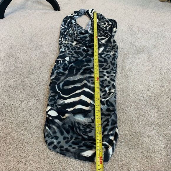 Uk2la gray black white leopard cheetah halter top bodycon mini dress open back S - Picture 7 of 8